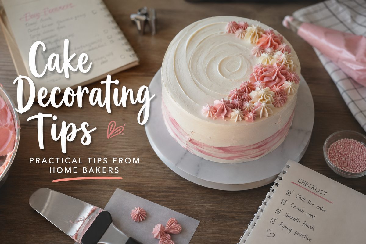 Cake decorating tips for home bakers — smoothing buttercream and piping on a chilled cake
