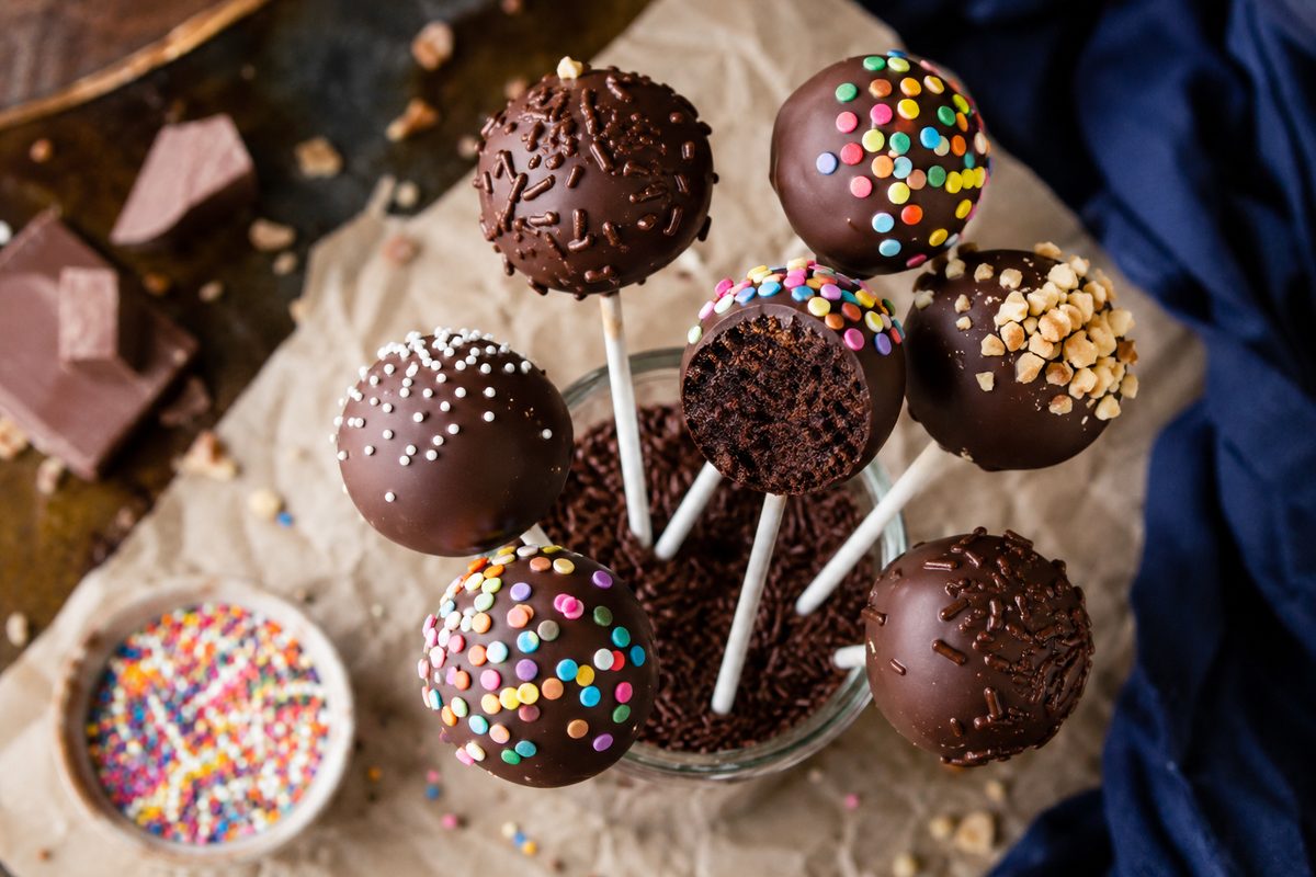 Chocolate cake pops dipped and decorated with sprinkles — a home baker's recipe