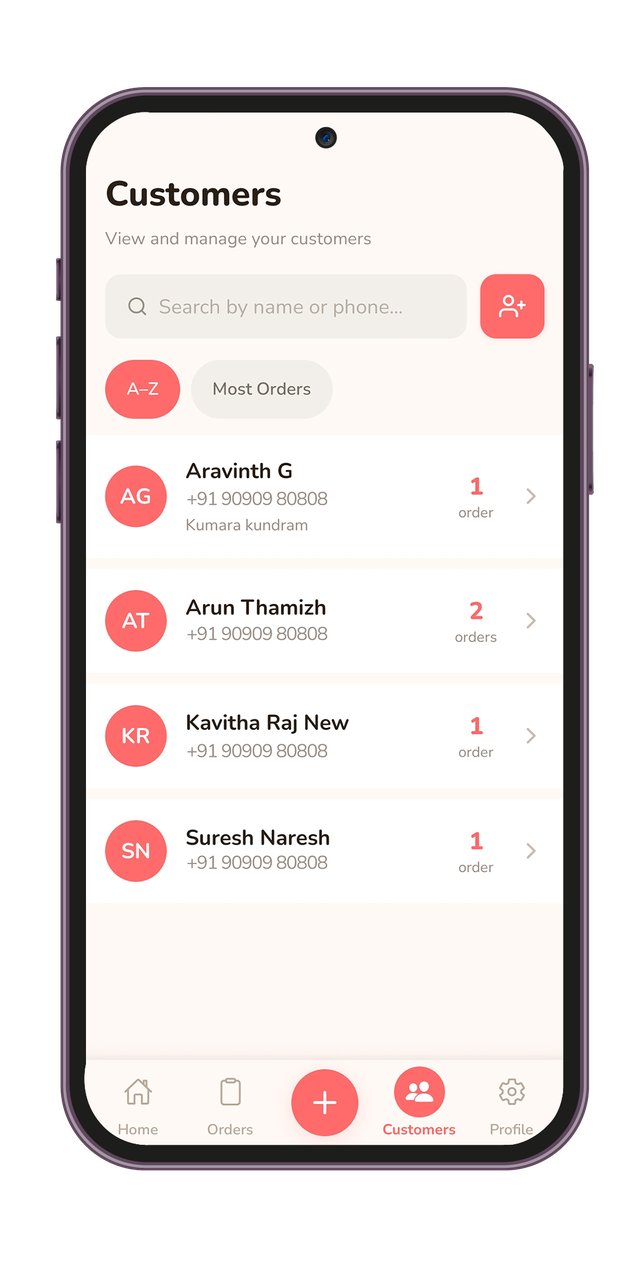 HomeBakely Customers screen